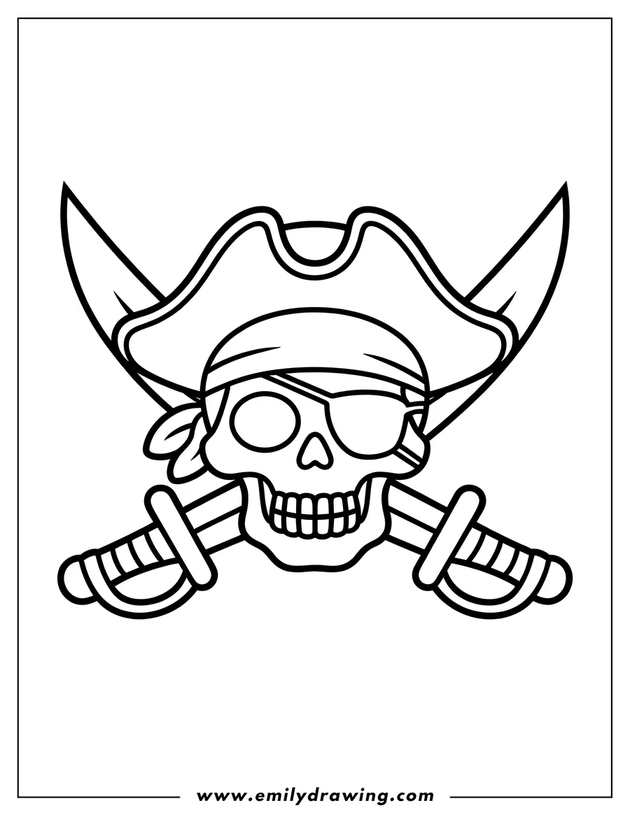 Linear illustration of pirate Skull