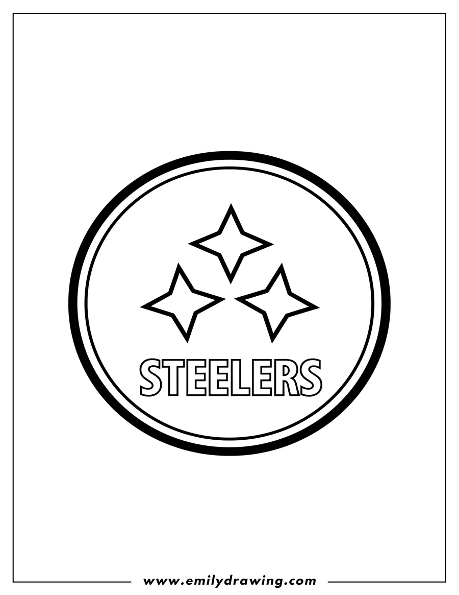 Linear illustration of pittsburg Steelers Logo To Color, circular, with three star-like shapes and the word 'Steelers'