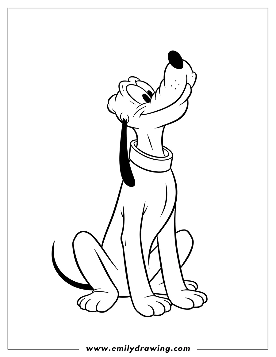 Printable coloring page of easy Pluto sitting and looking up