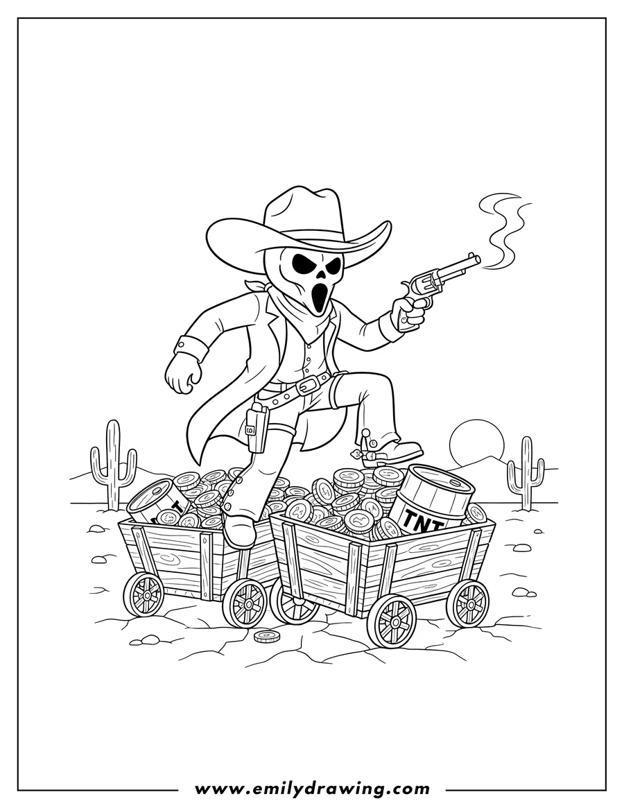 High quality printable call Duty Ghost Cowboy Shooting Gun while climbing on carts for coloring