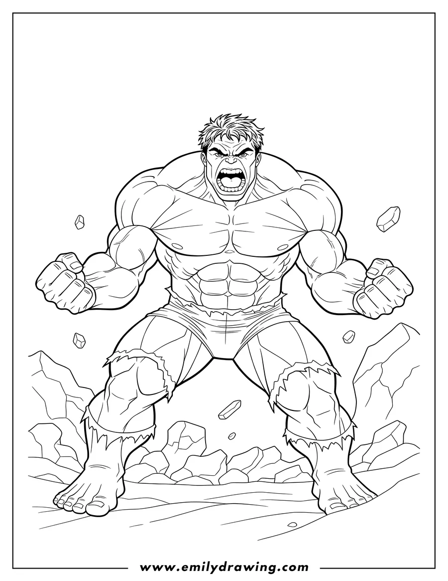 High quality printable hulk Superhero flexing and roaring for coloring