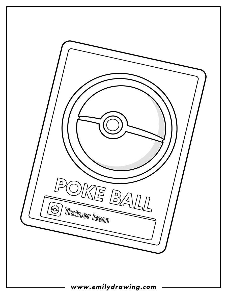Simple sketch of poke Ball Pokemon Card, a Trainer Item coloring page to color