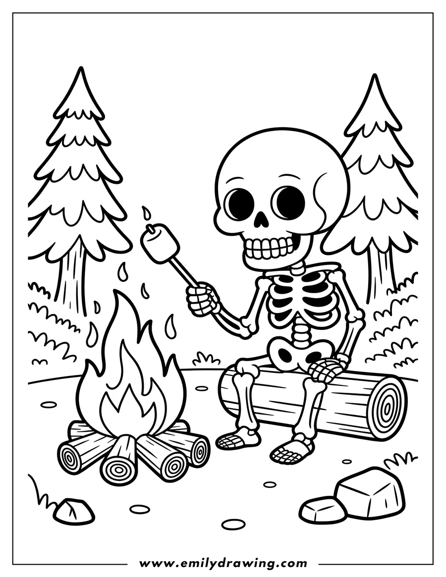 Full page coloring image of skeleton