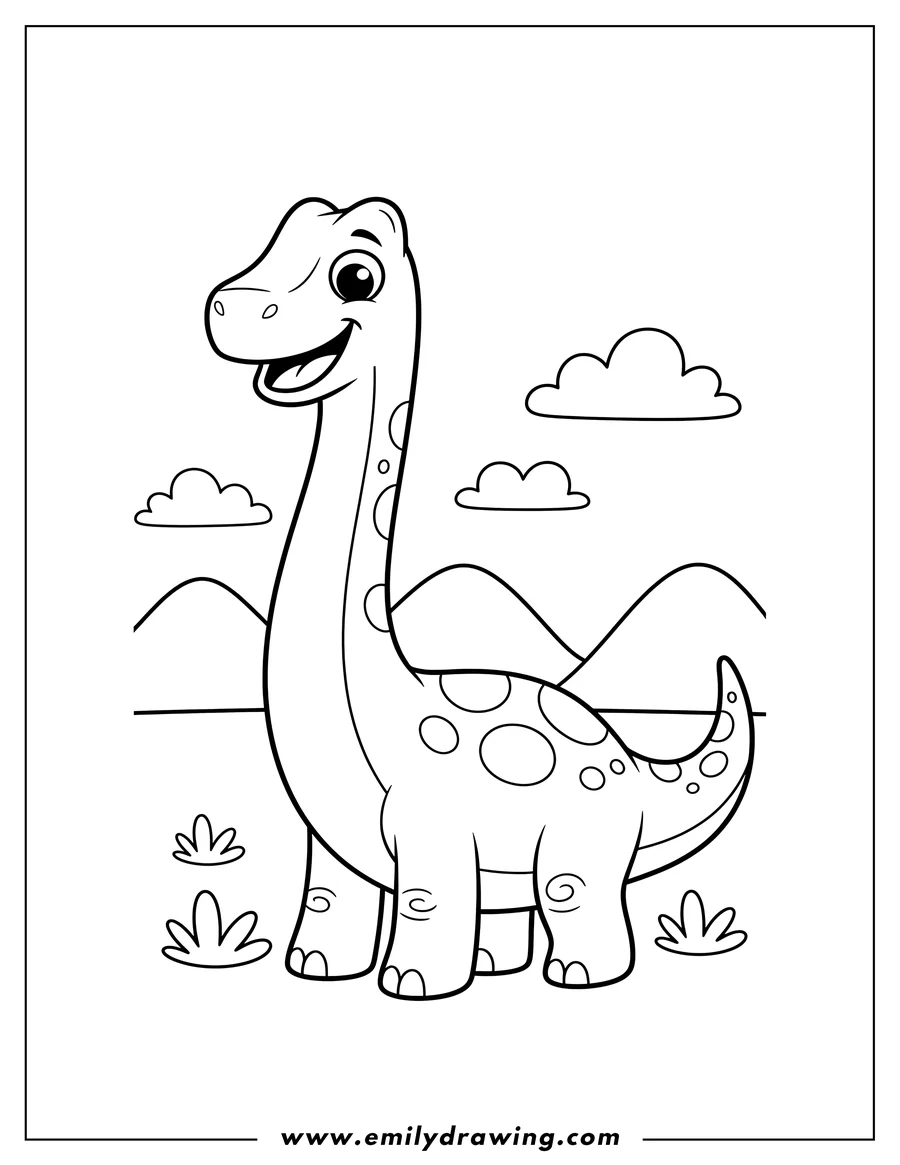 High quality printable A smiling cartoon Brachiosaurus for preschoolers for coloring
