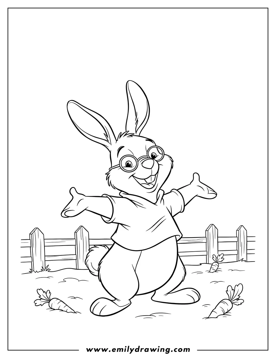 Vector style outline of rabbit from Winnie Pooh smiling broadly