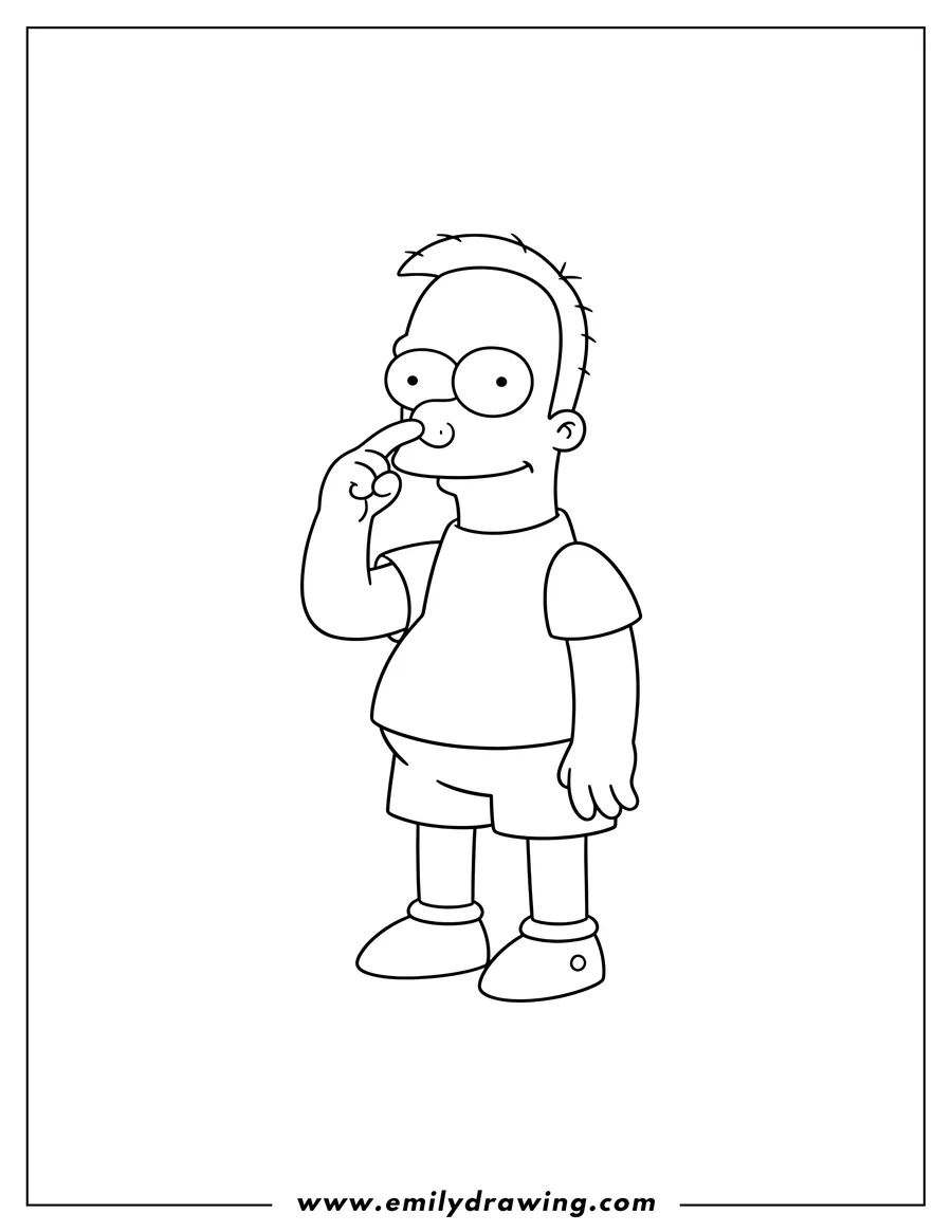 Vector style outline of ralph Wiggum standing and picking his nose