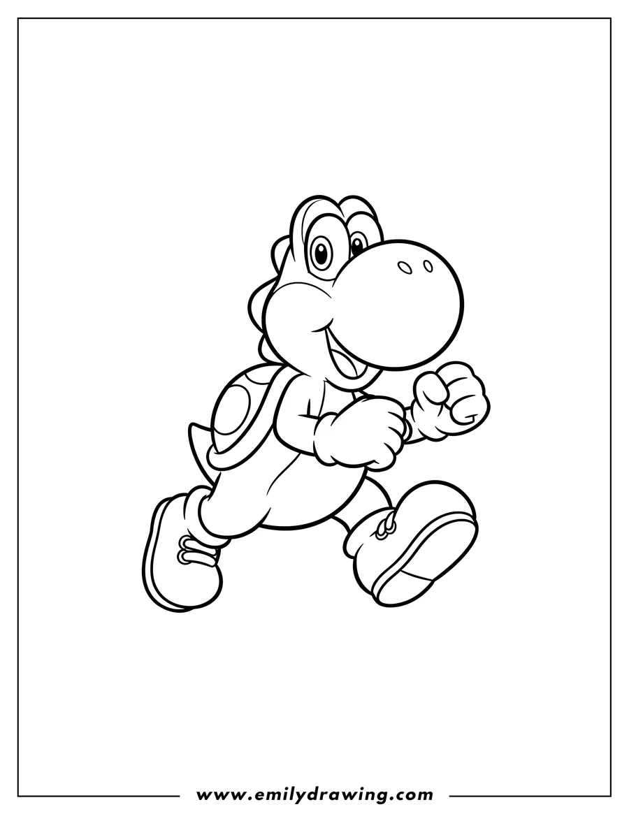 Downloadable coloring page of easy running Yoshi to color