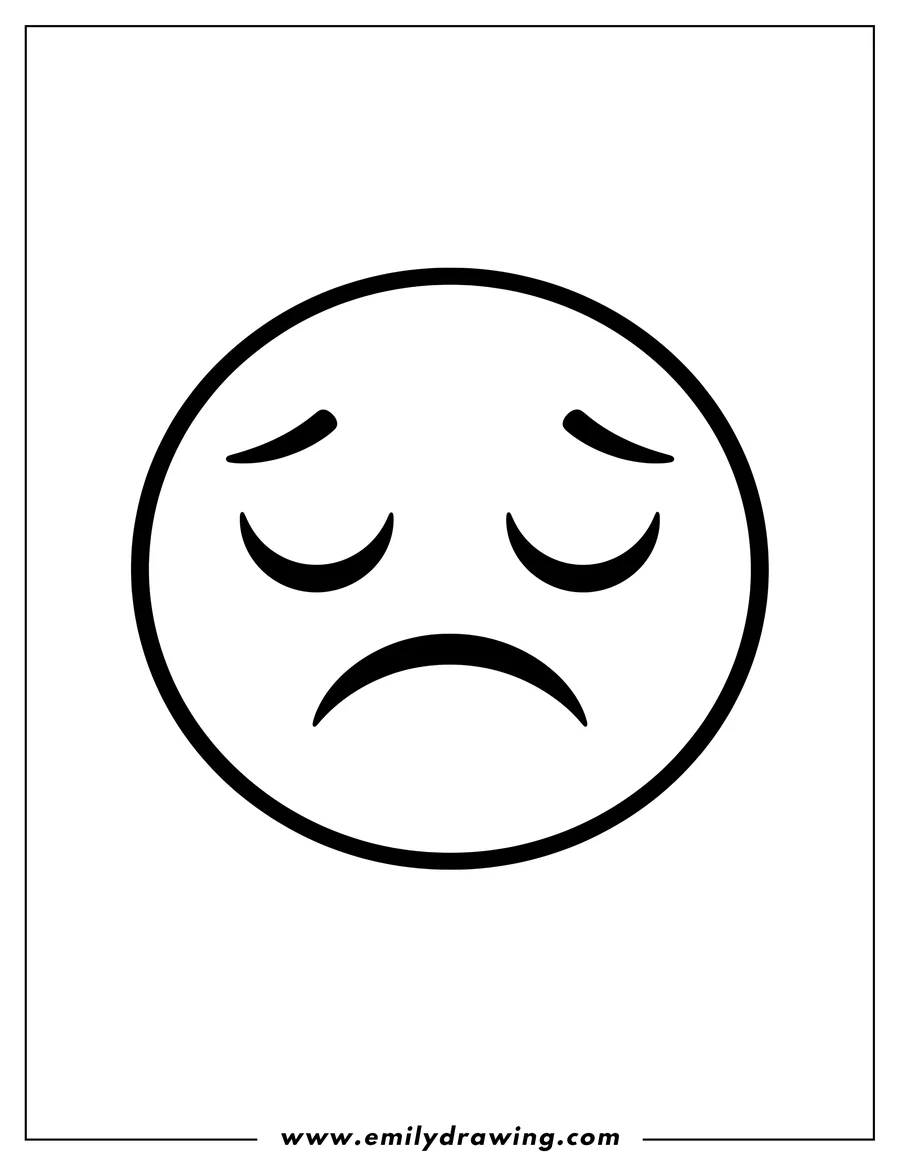 Free to print drawing of easy Sad Emoji with closed, downturned eyes and a flat line mouth