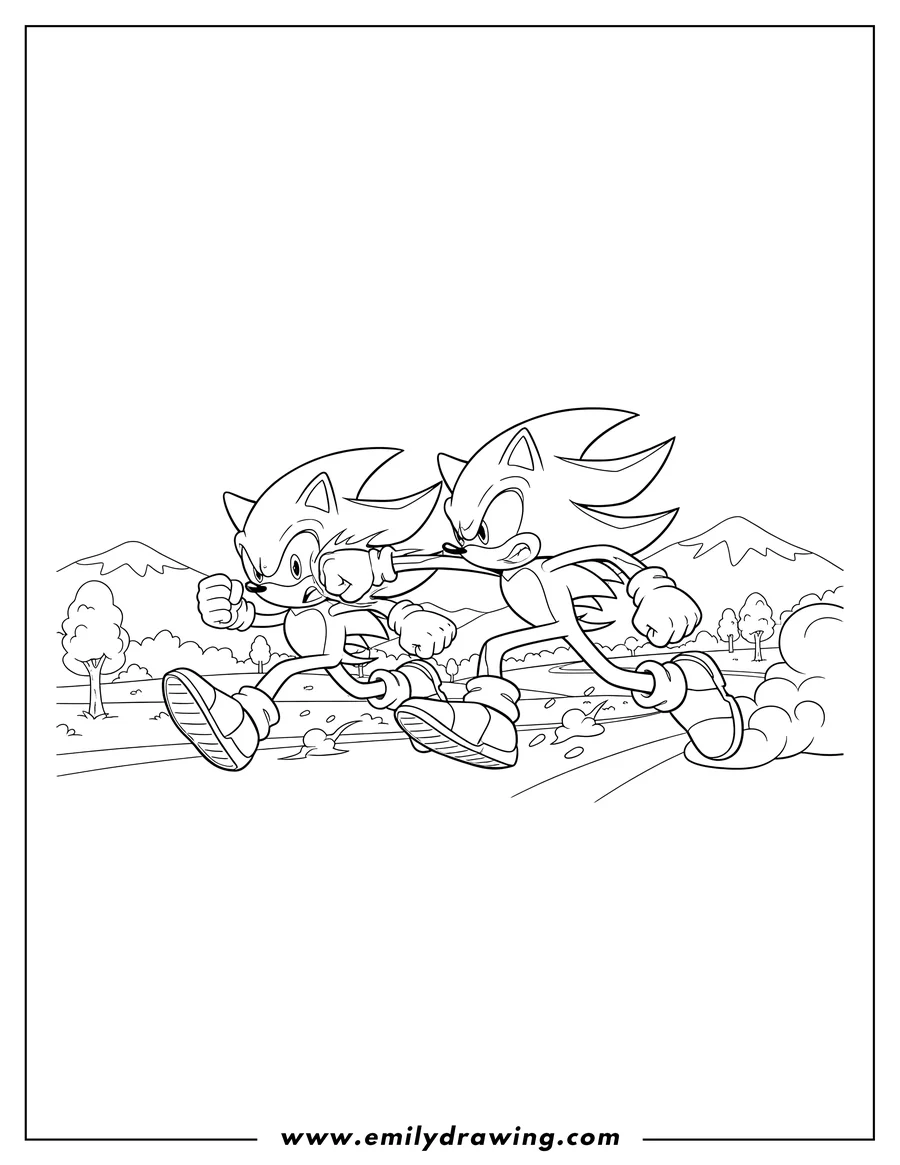 Simple sketch of shadow punching Sonic while running to color
