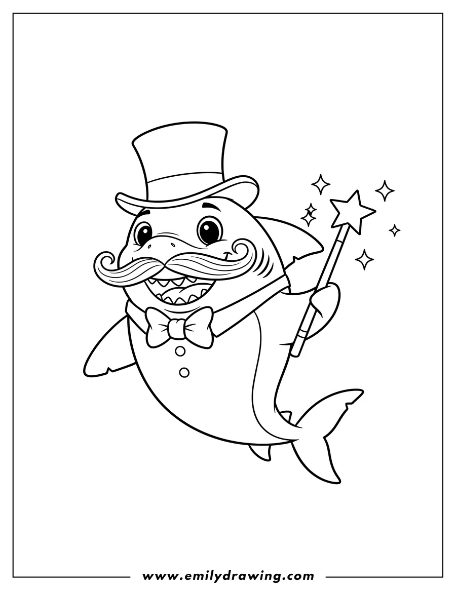 Full page coloring image of shark