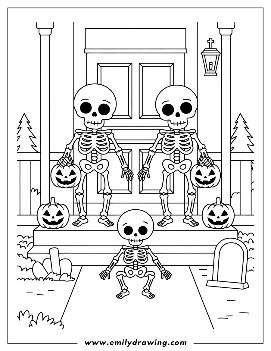 Doodle style coloring picture of skeleton