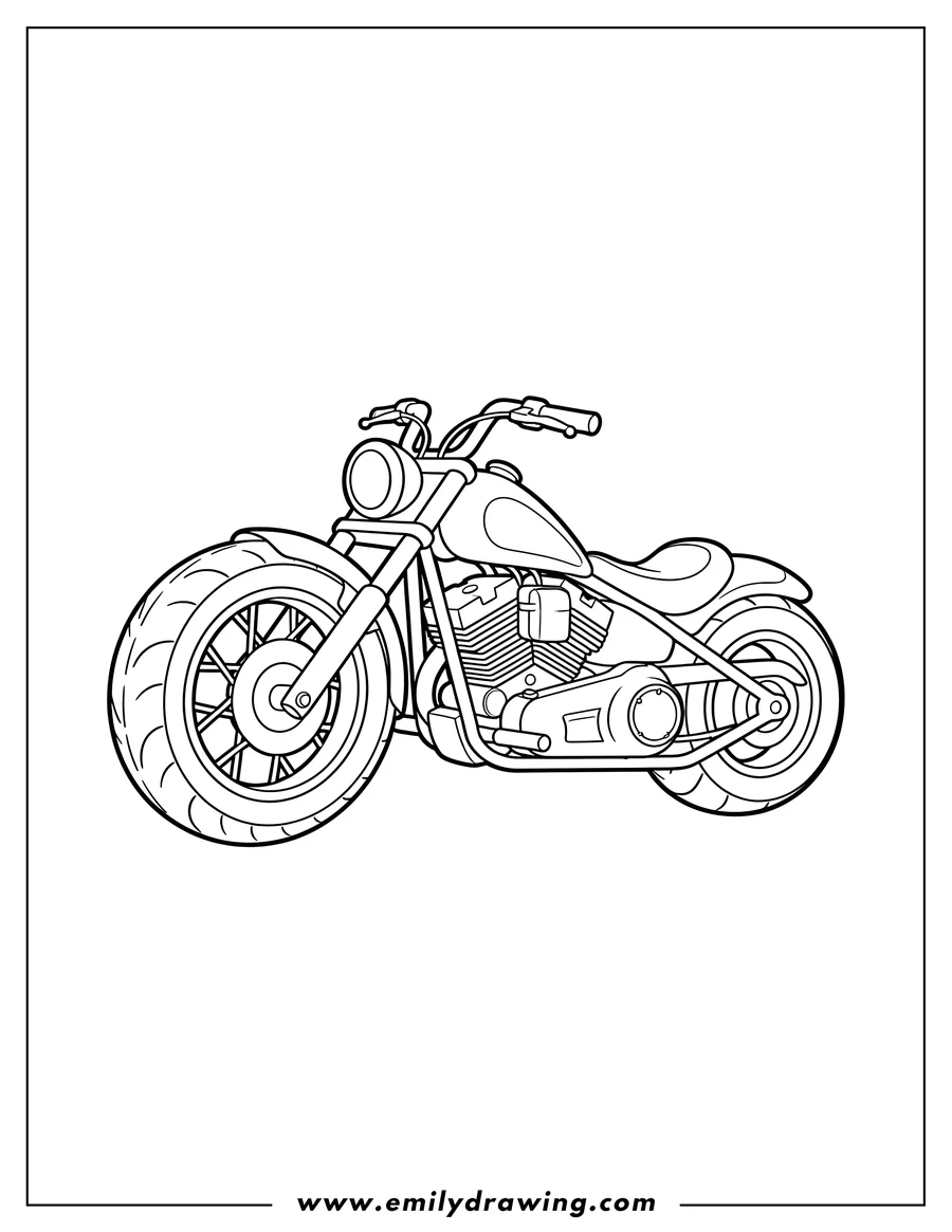 Linear illustration of easy Sleek Harley Davidson Chopper Motorcycle, side view