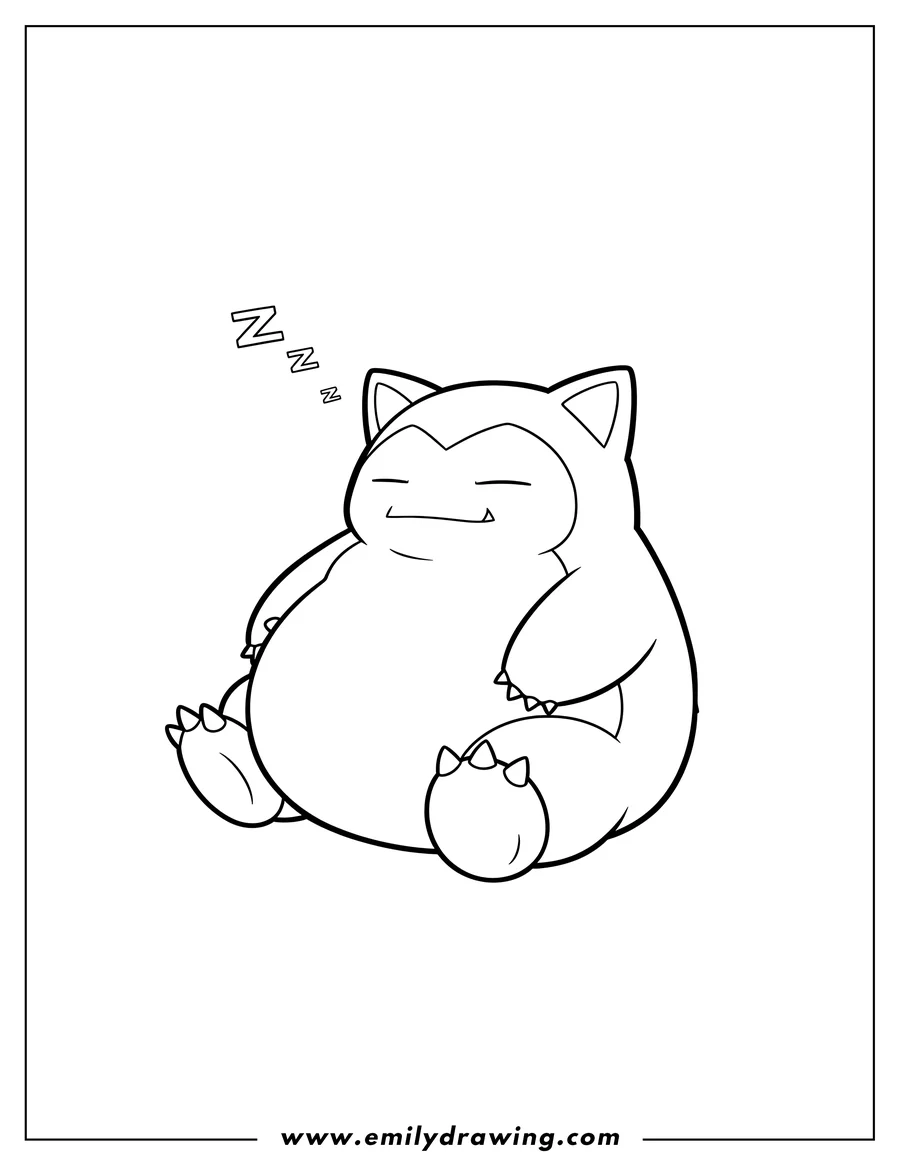 Free printable coloring sheet of easy Snorlax sitting and sleeping outline