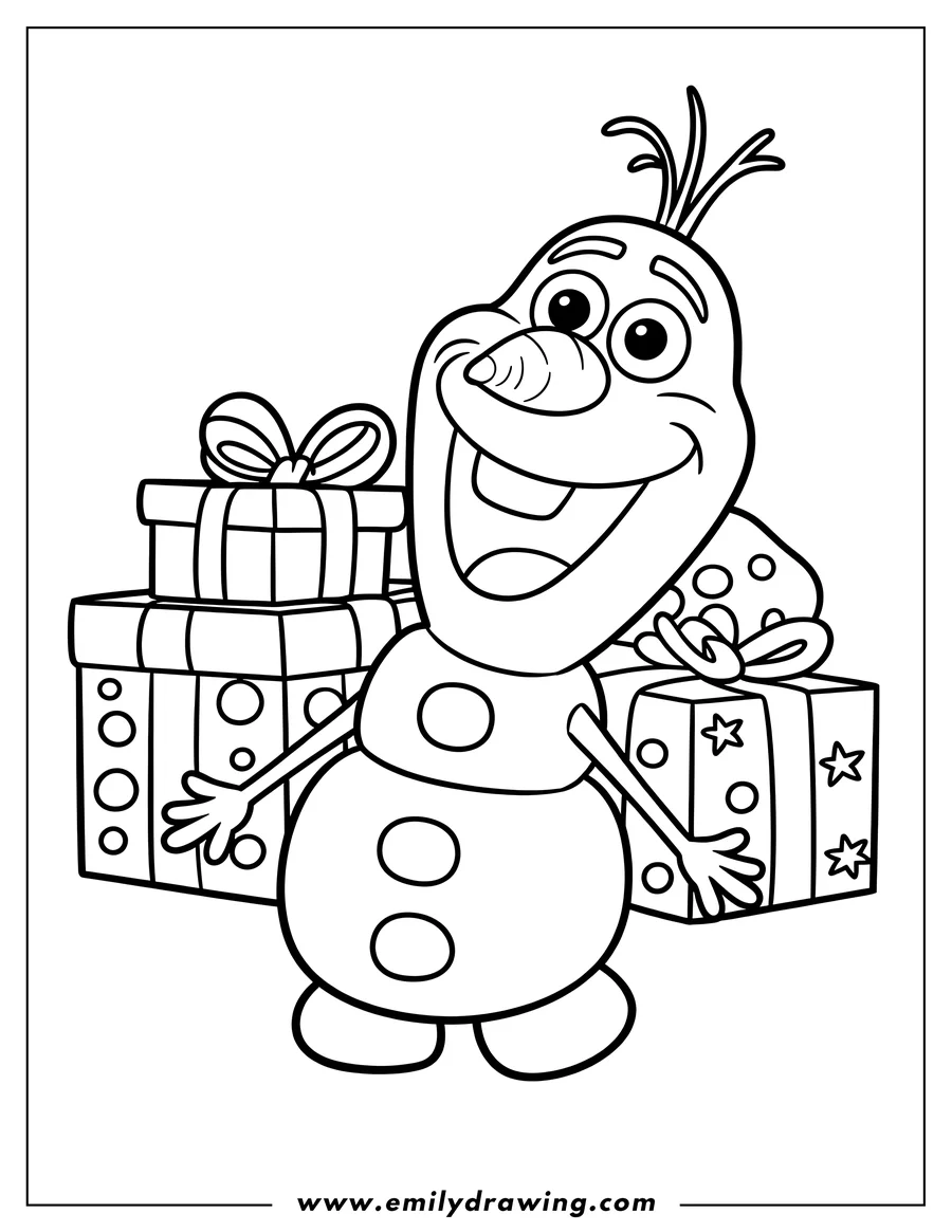 Black and white line art of snowman
