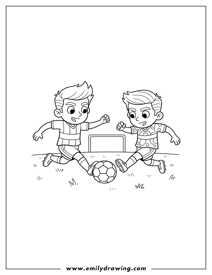 Simple sketch of soccer Striker And Defender Competing For The Ball To Color to color