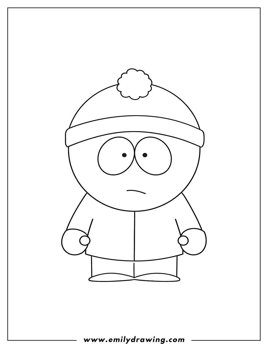 Coloring page for kids: easy Stan Marsh wearing his signature hat, with a neutral expression, for preschoolers