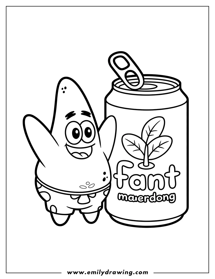 Full page coloring image of starfish Character