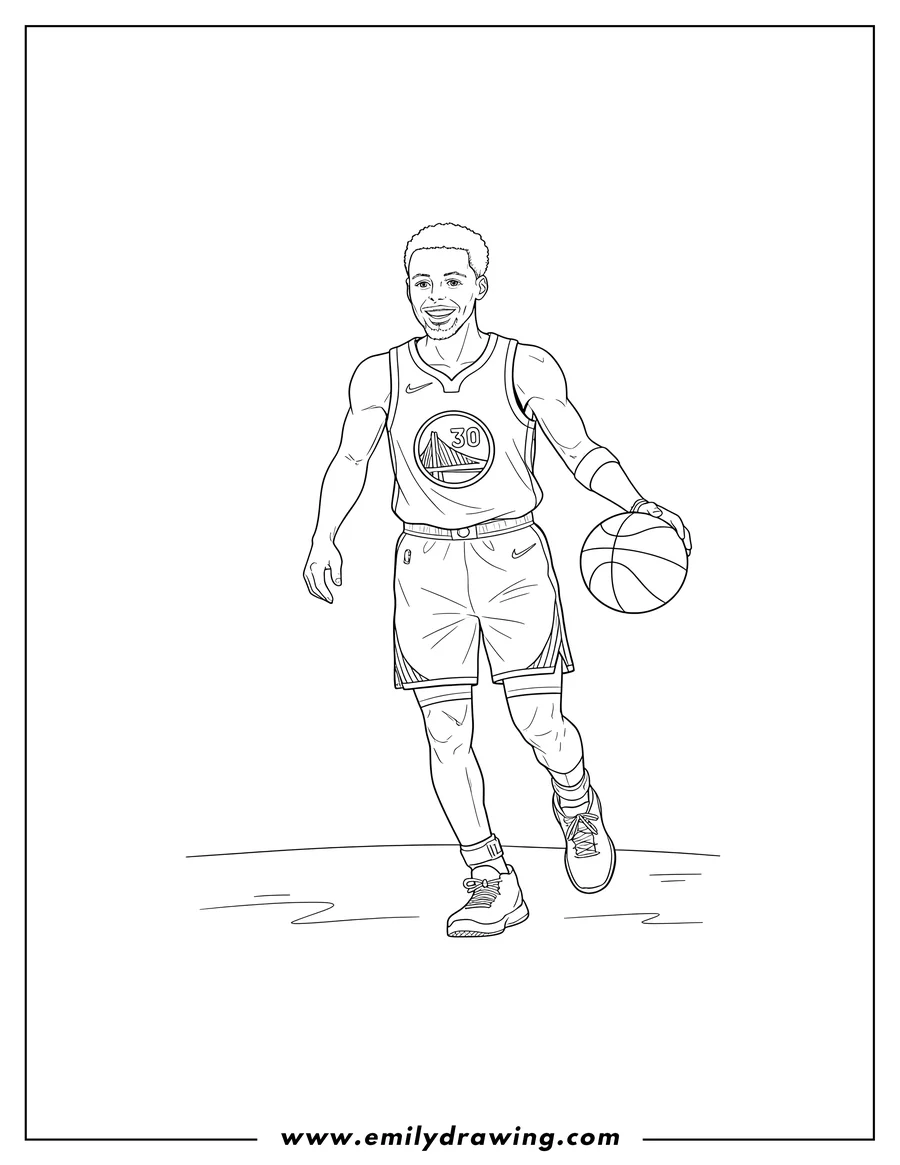 PDF style coloring page: stephen Curry Golden State Warriors Jersey, line art coloring page with number 30