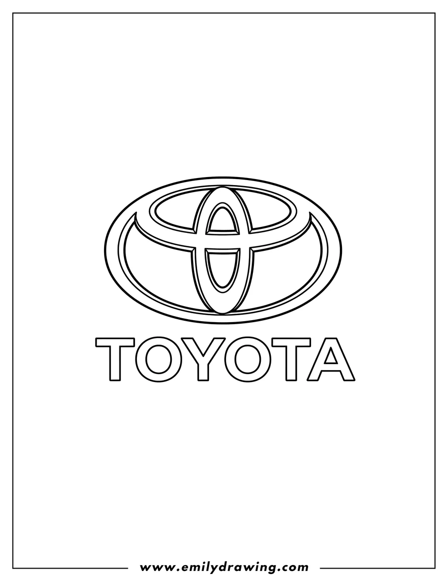Free printable coloring sheet of toyota Logo with the word TOYOTA below it