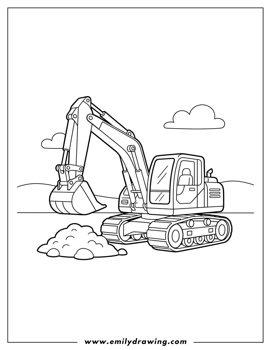 High quality printable easy tracked excavator with digging arm for coloring