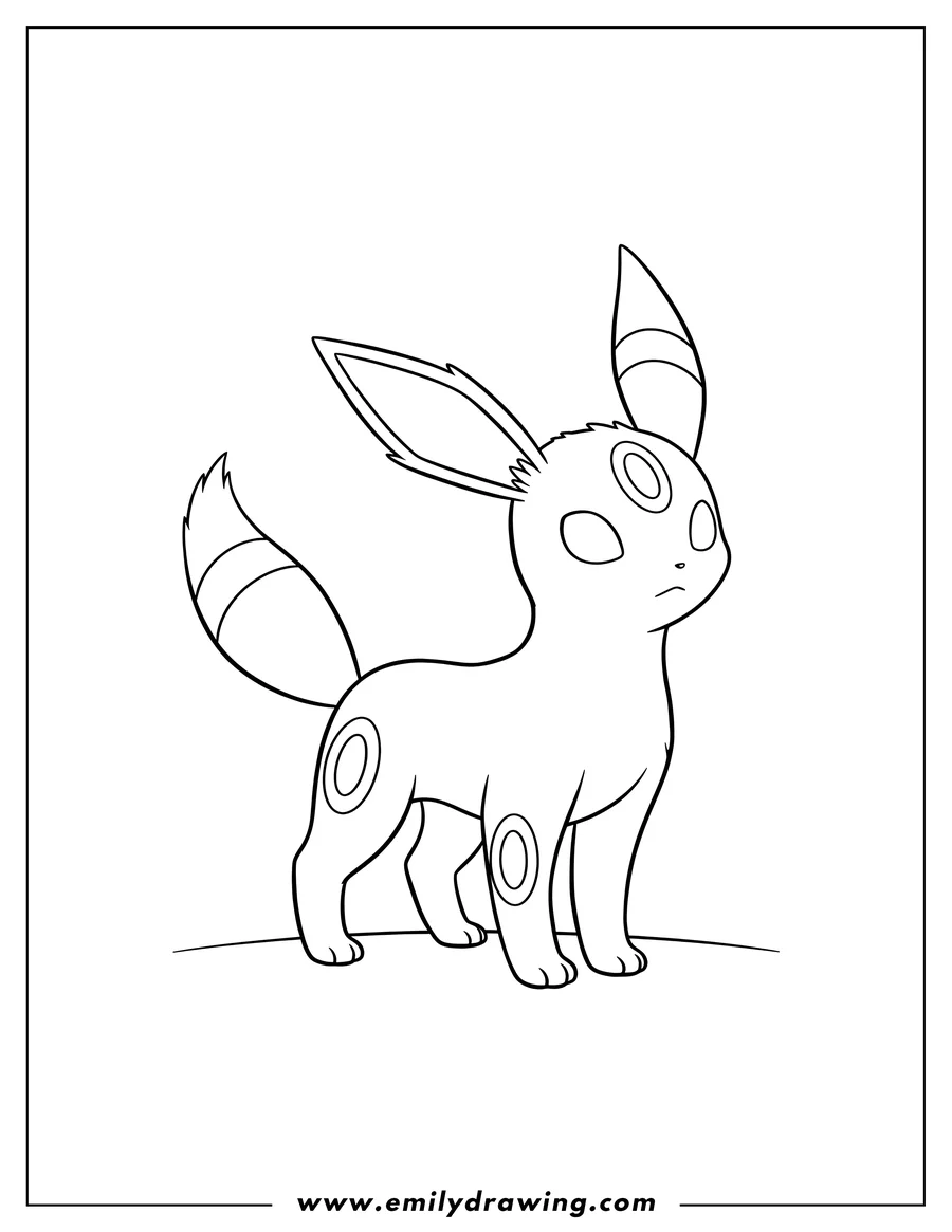 PDF style coloring page: easy Umbreon Outline standing