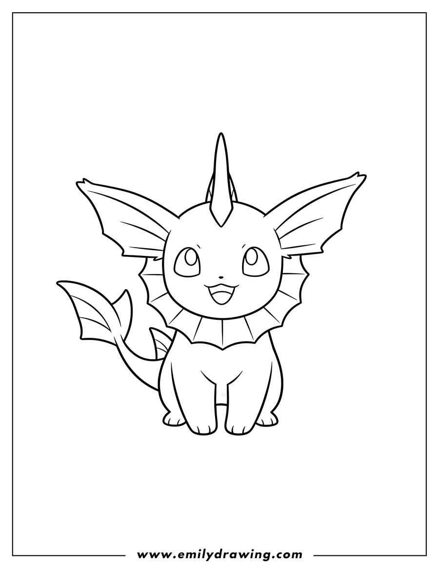 Free to print drawing of easy Vaporeon Preschoolers, happy and standing