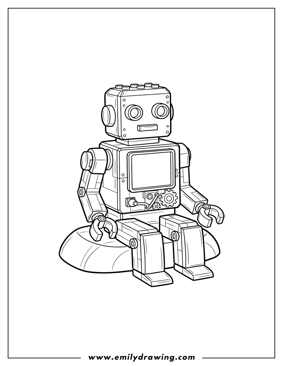 Simple sketch of vintage Lego Robot sitting to color