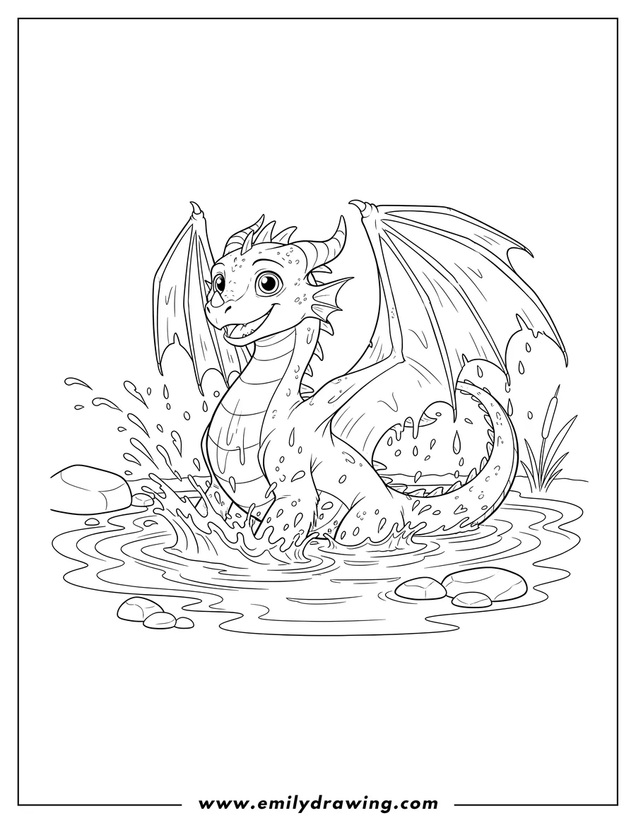 Printable coloring page of wings Fire Young Clay splashing in water