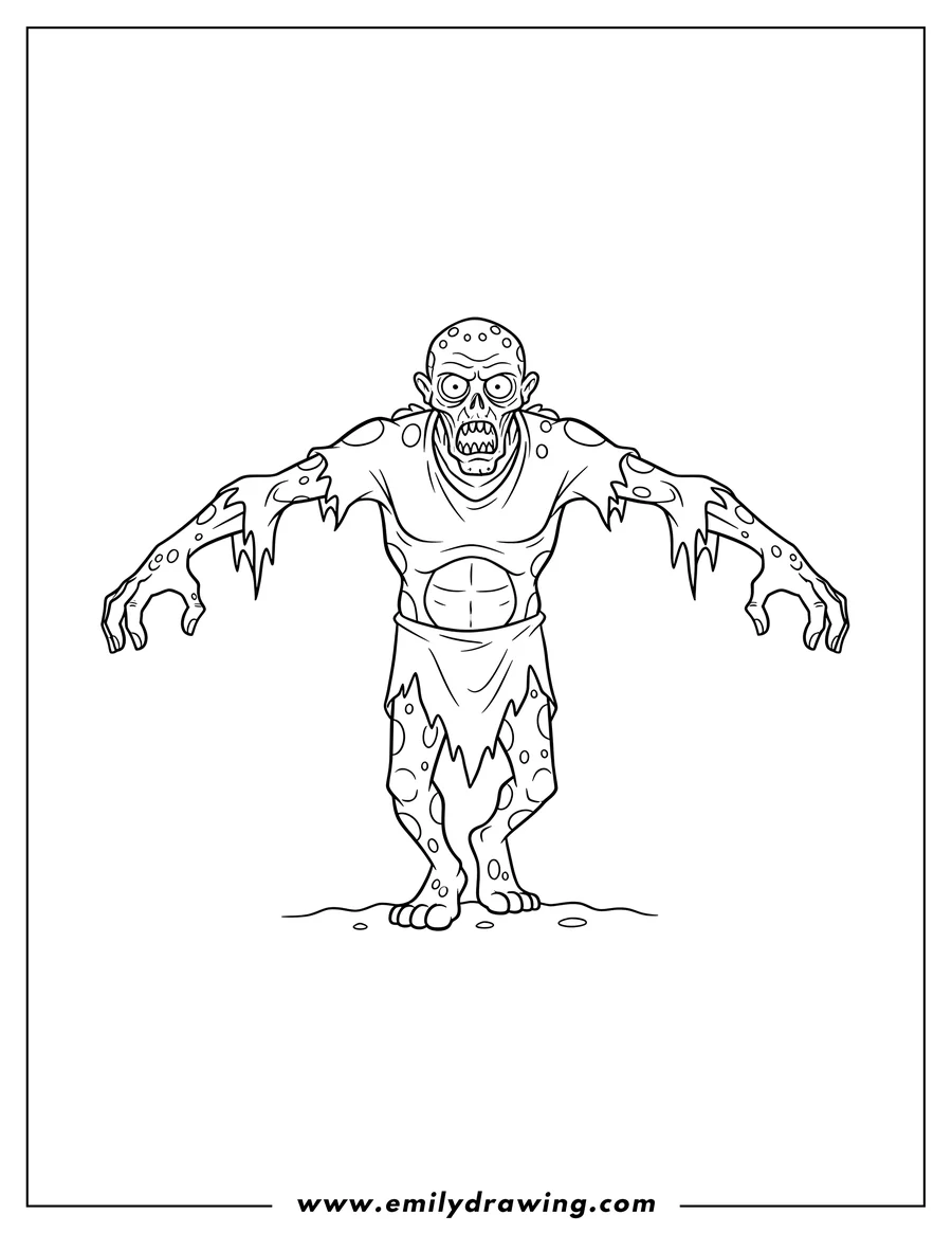 Printable coloring page of zombie Monster From Scooby Doo To Color Scaled, walking with arms outstretched