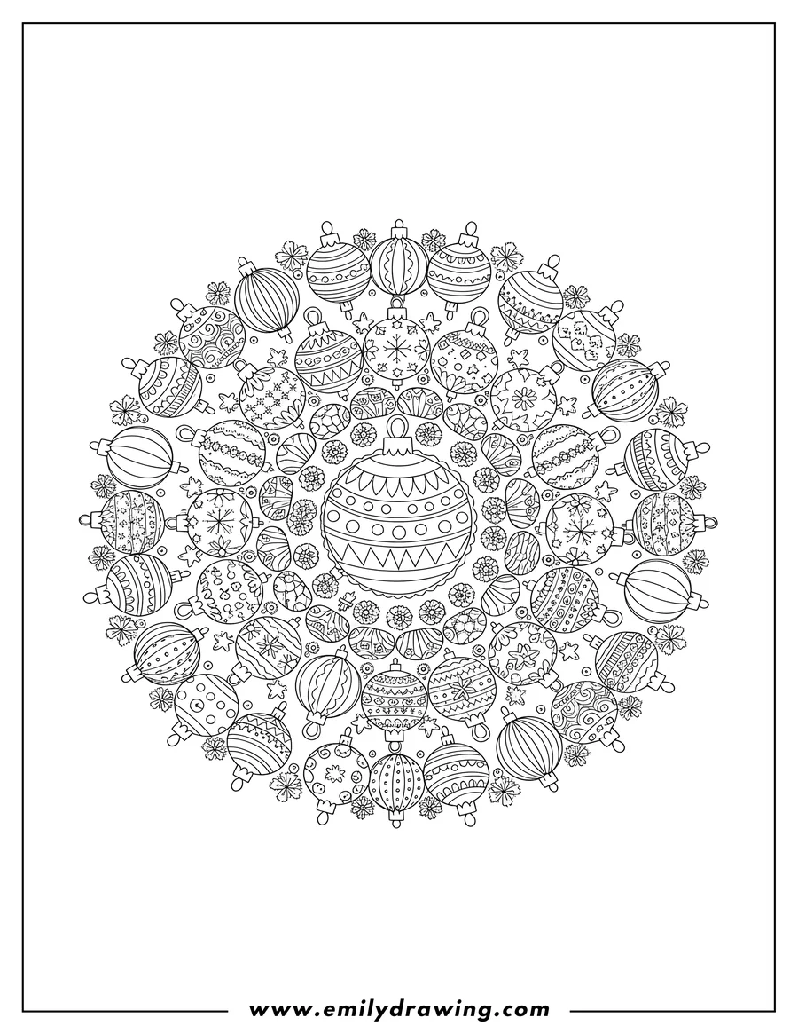 Vector style outline of elegant Bauble Christmas Mandala, line art