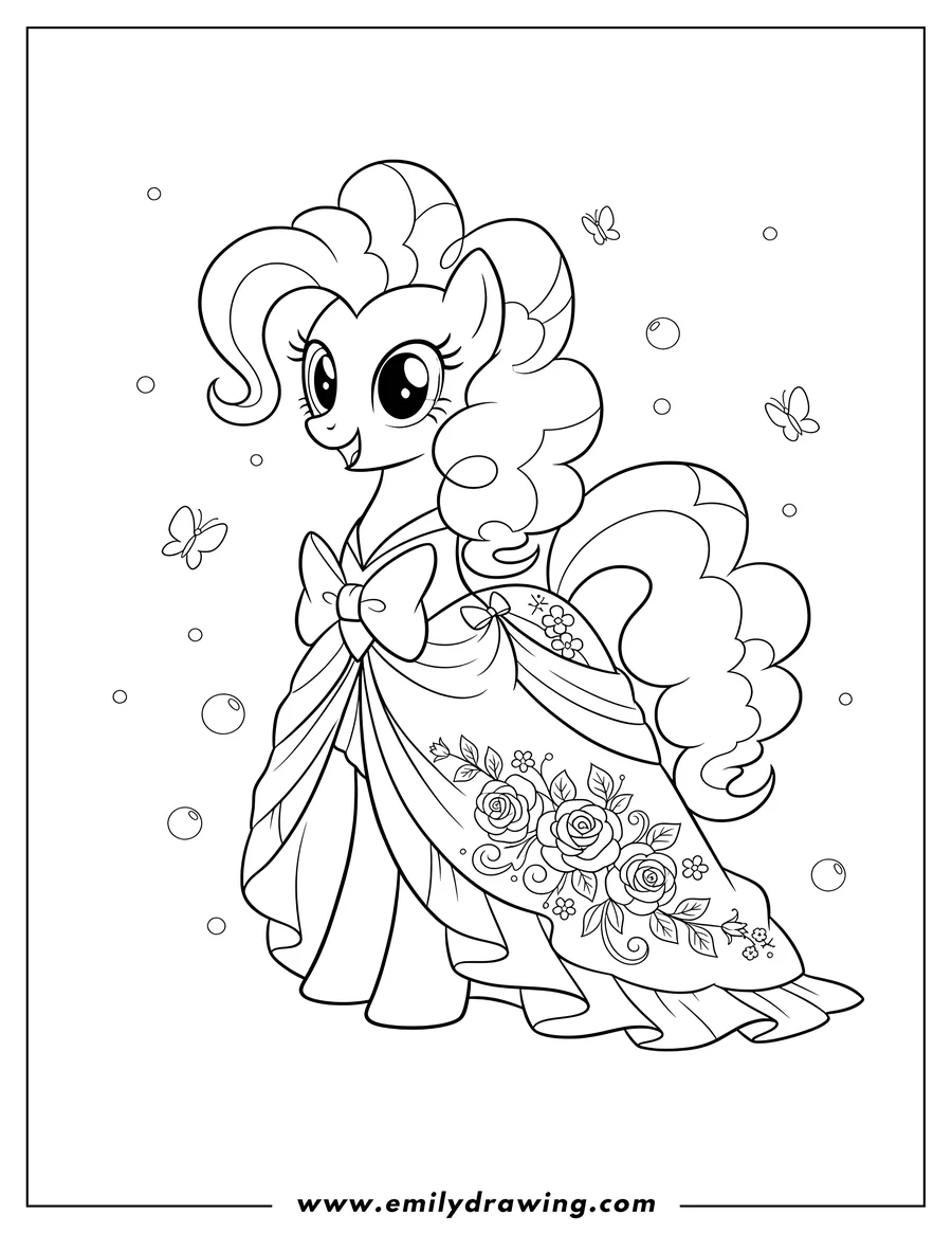 Free to print drawing of elegant Pinkie Pie smiling with a floral cutie mark