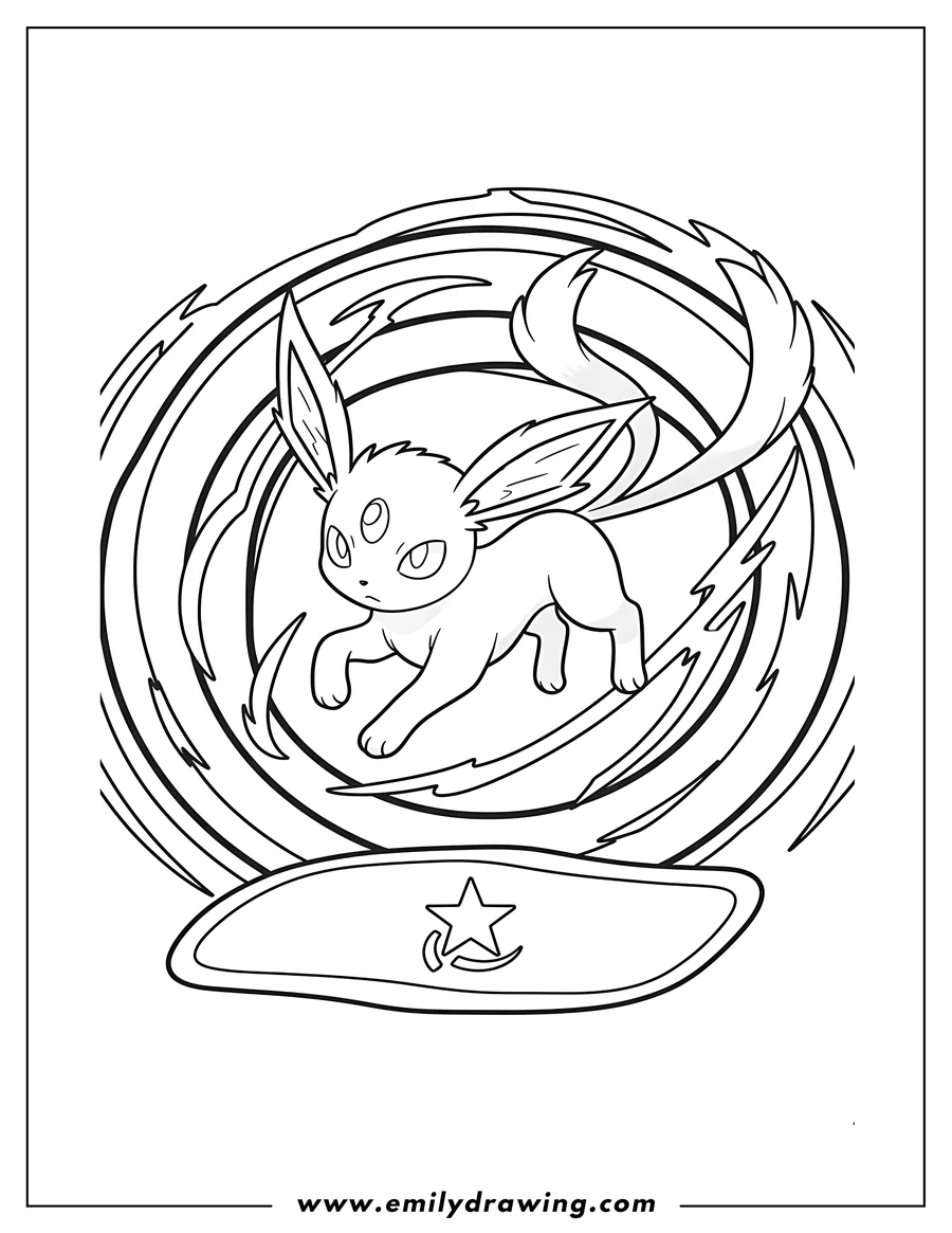 Free printable coloring sheet of espeon Psychic Assault Pokemon Card featuring Espeon leaping, showing its forehead gem and forked tail
