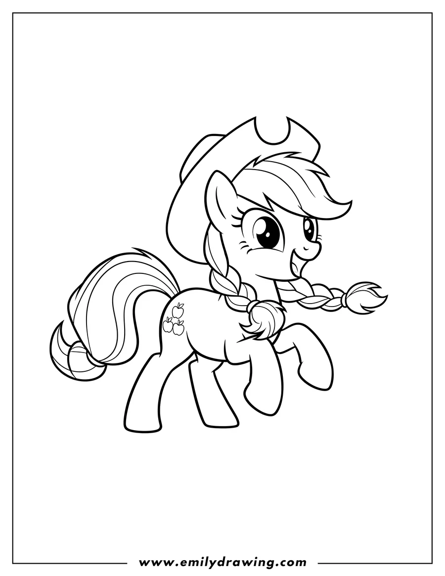 Linear illustration of excited Applejack running with an open-mouthed smile and flowing mane