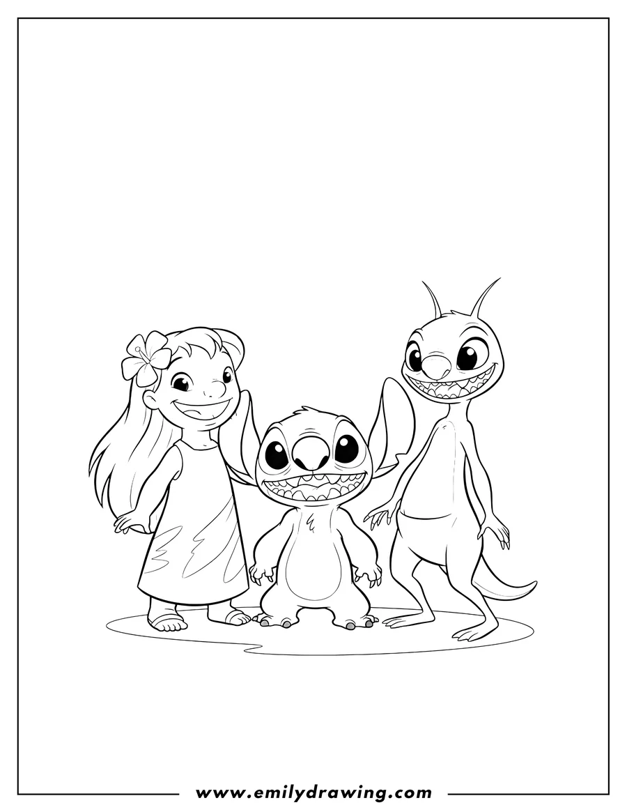 Downloadable coloring page of lilo And Stitch Experiment 149 Bonnie standing and smiling