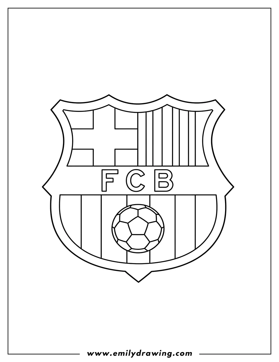 PDF style coloring page: fc Barcelona Logo To Color, a shield with 'FCB' letters and a soccer ball