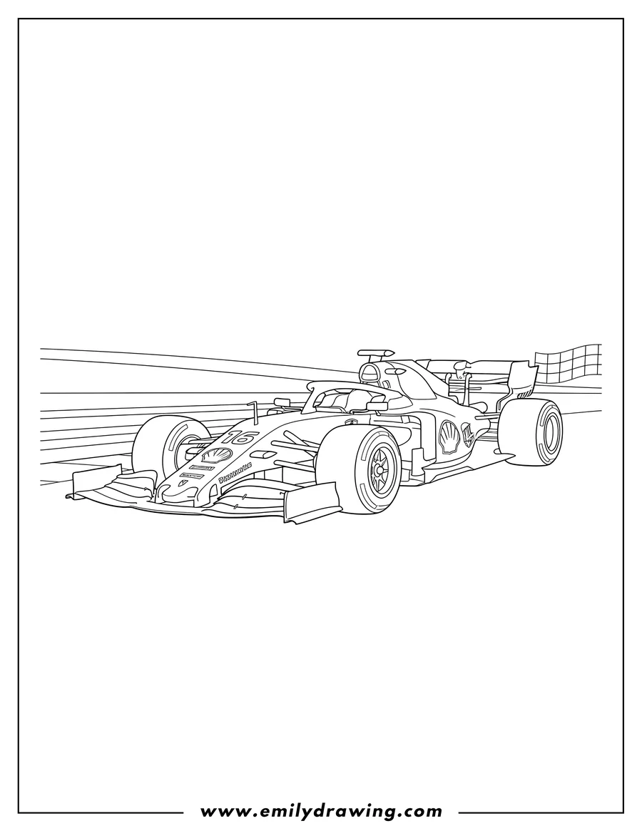 Free printable coloring sheet of F1 Ferrari Race Car with number 16
