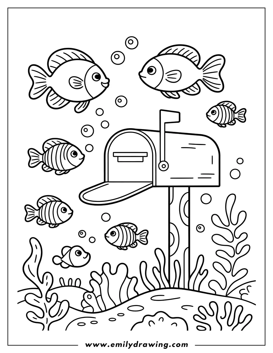 Full page coloring image of fish