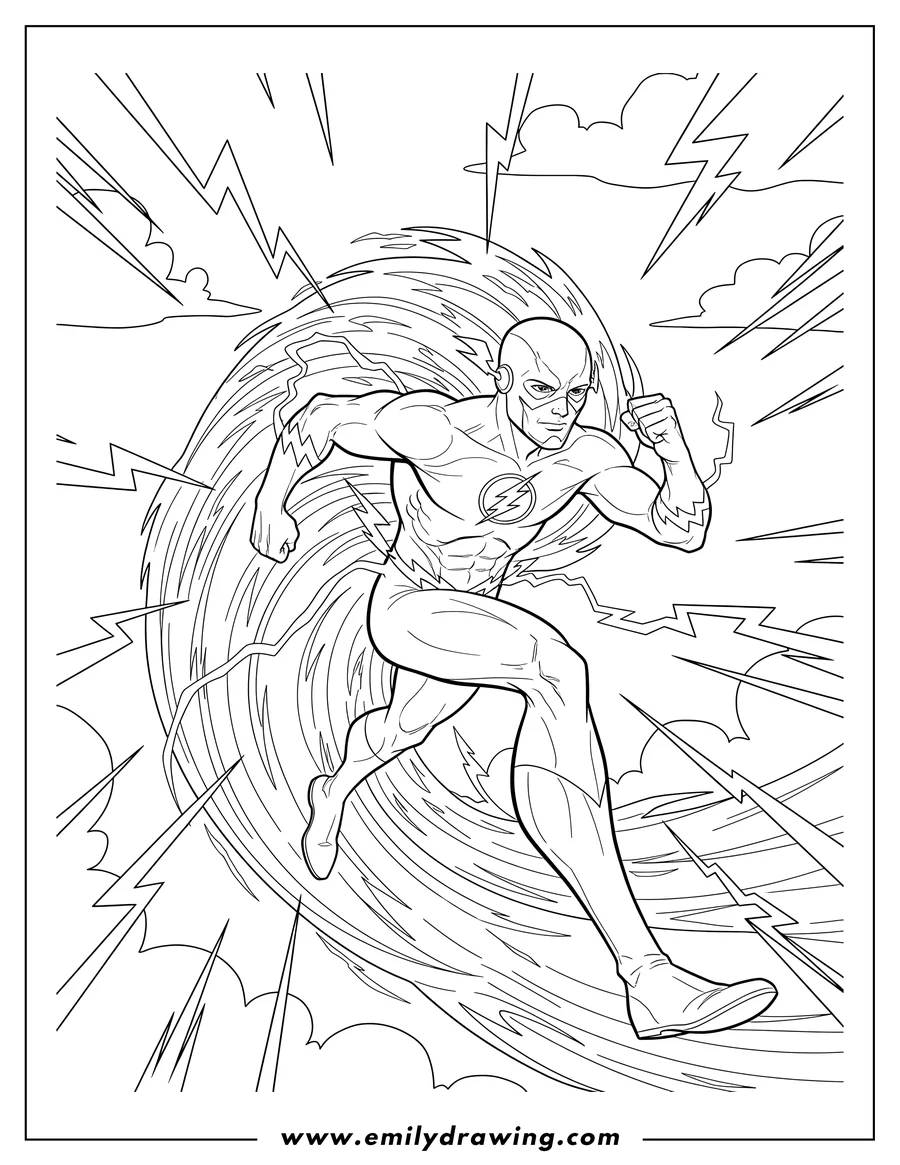 Coloring page of flash generating speed, surrounded by lightning