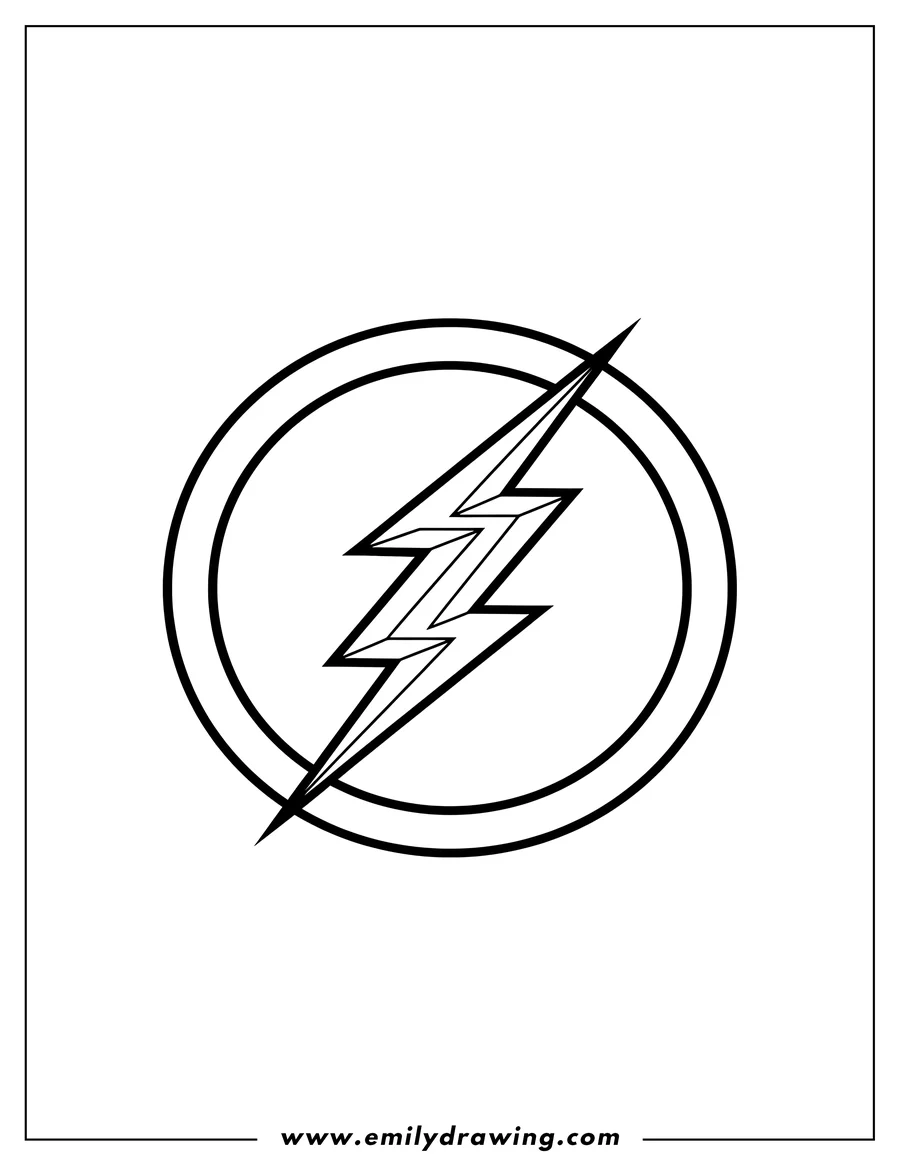 Linear illustration of flash logo coloring page, lightning bolt symbol within a circle