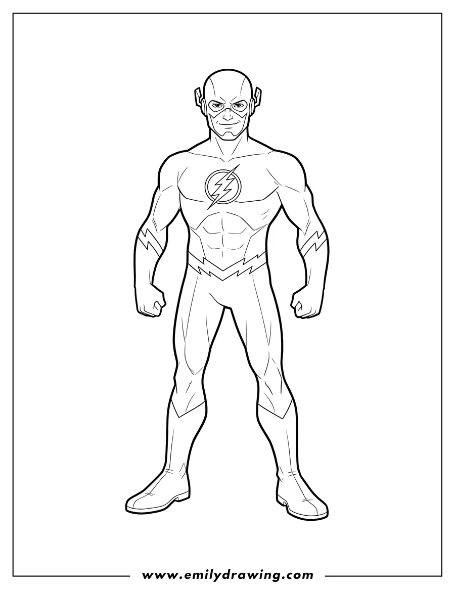 Doodle style coloring picture of easy To Color Flash standing with lightning emblem