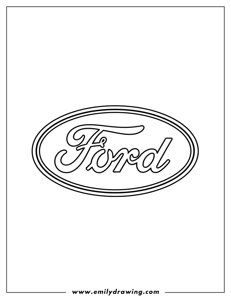 Clean line drawing: ford logo in an oval shape with cursive script