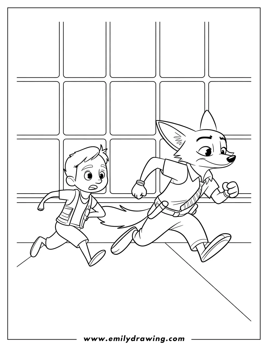 Coloring sheet featuring fox