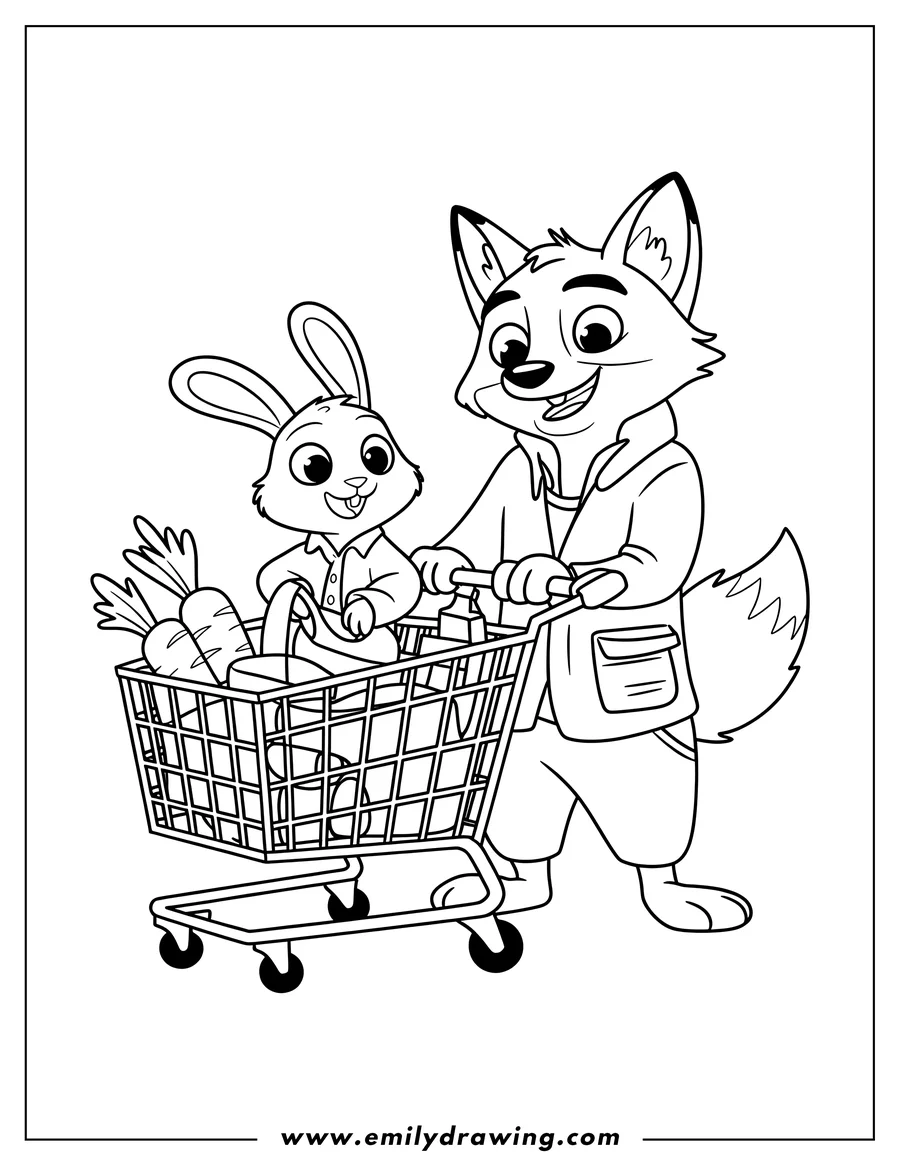 Black and white line art of fox