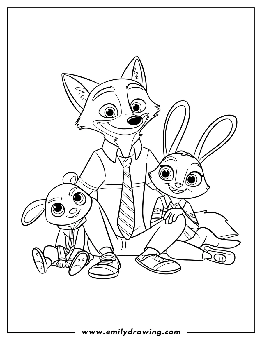 Linear illustration of fox (Nick Wilde)