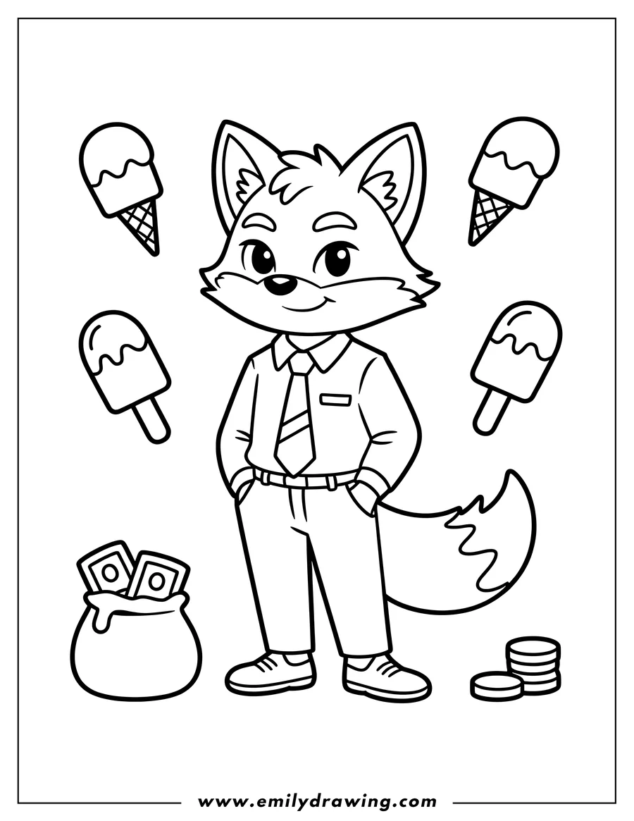 Doodle style coloring picture of fox
