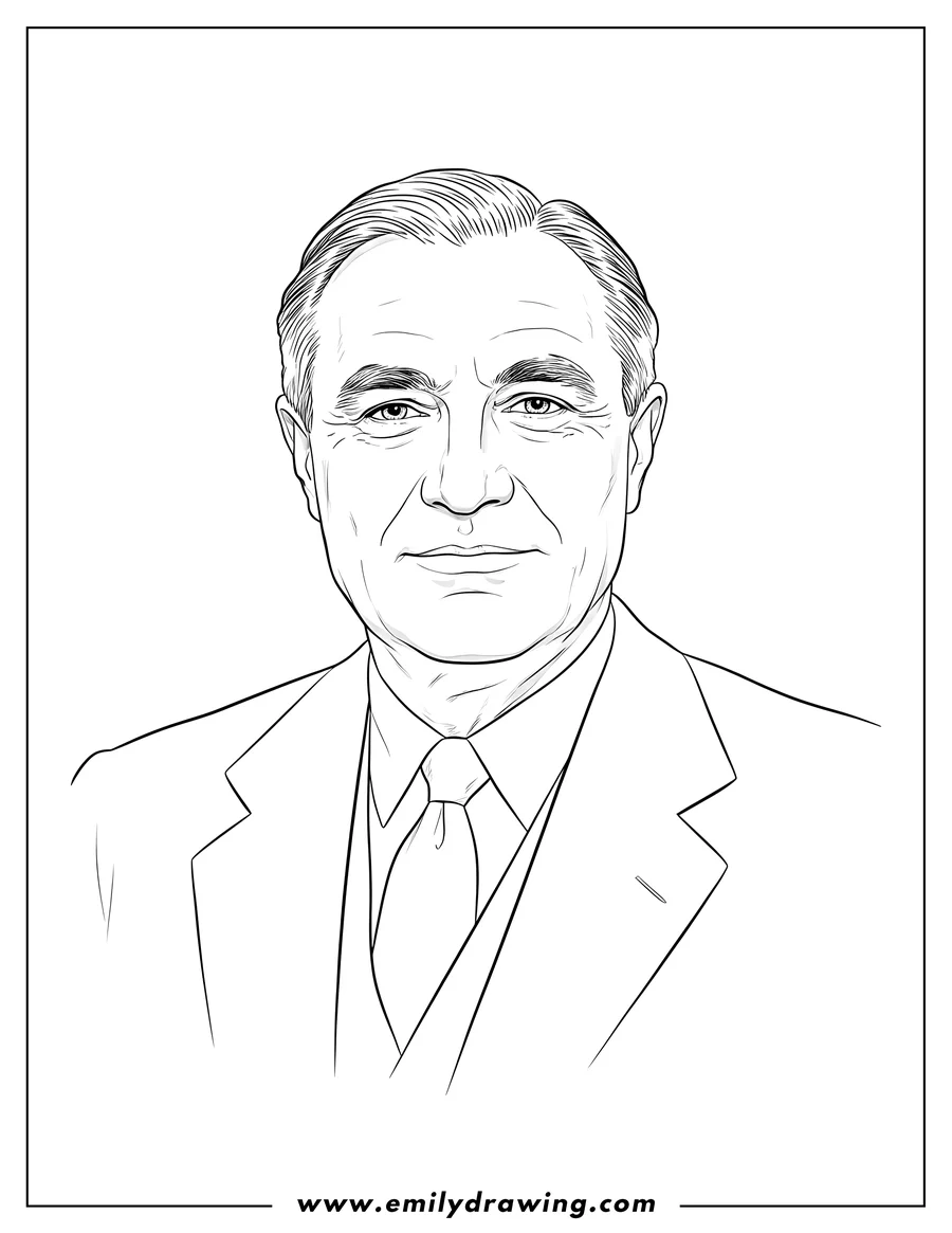 Vector style outline of president Franklin D Roosevelt portrait, wearing a suit and tie