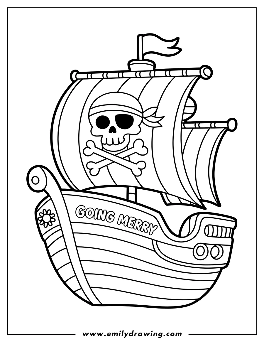 Clean line drawing: pirate Ship
