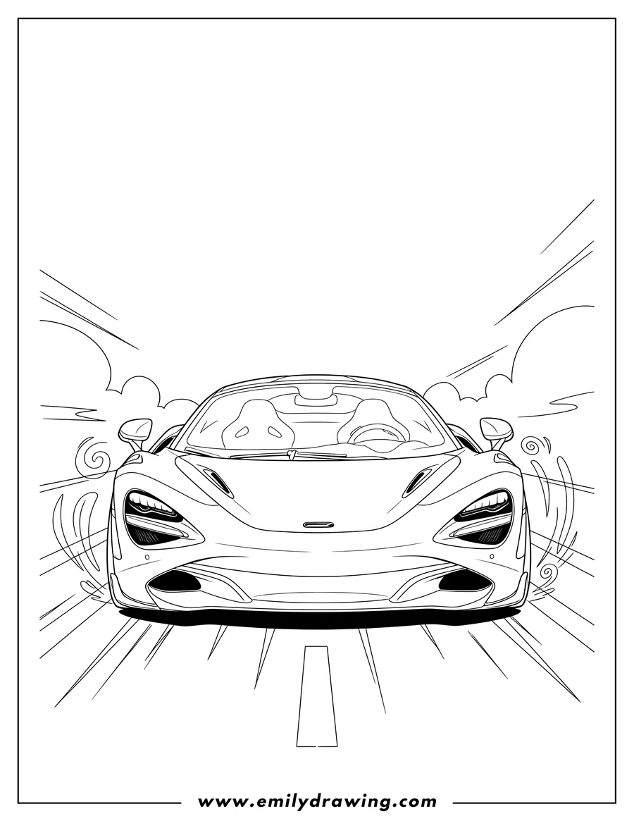 Outline drawing of front View Mclaren 765Lt in motion