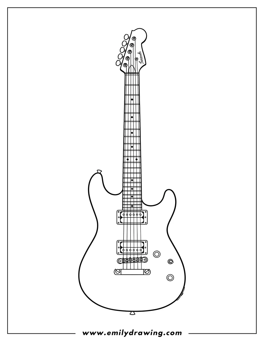 Coloring page of full electric guitar outline