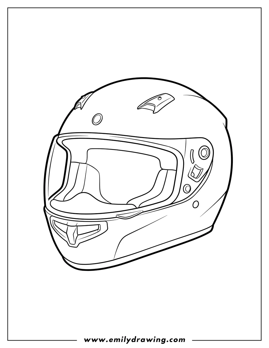 Coloring page for kids: full-face motorcycle helmet with a visor